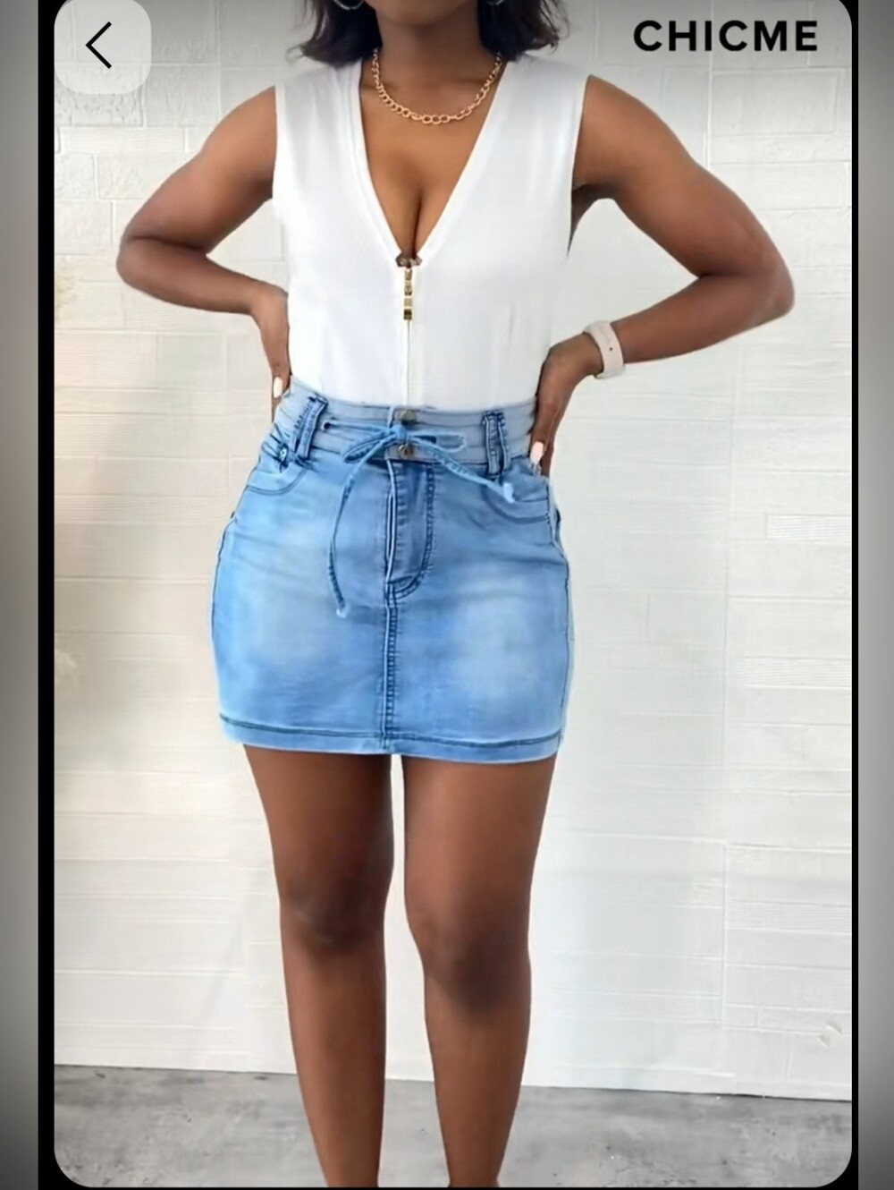 CHICME Light Blue Denim Drawstring Mini Skort